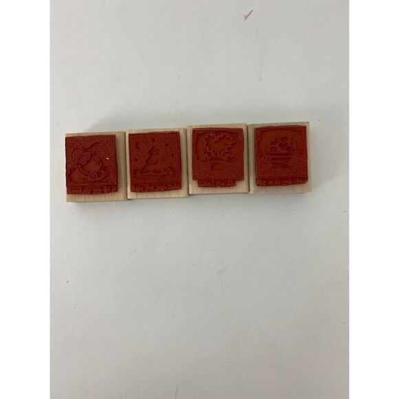 Lot of 4 Wooden Stamps Scrapbooking Crafts - Fruit, Lemonade, Christmas, Heart - Picture 2 of 2